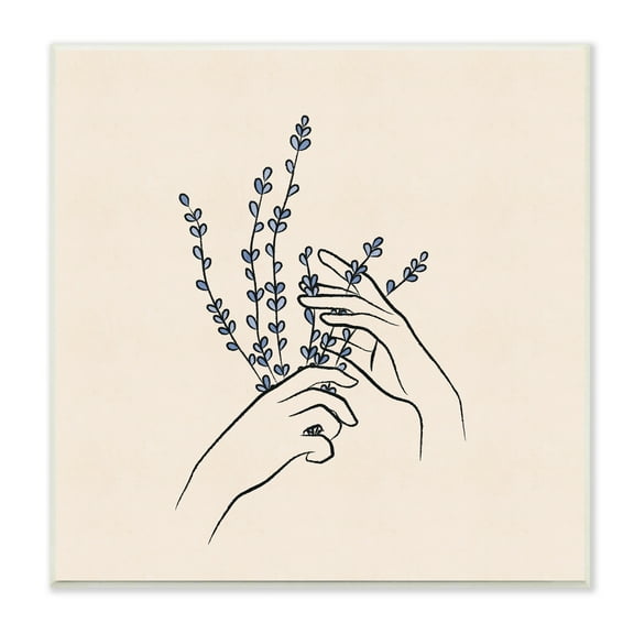 Stupell Industries Hands Holding Lavender Sprigs Botanical Line Doodle Graphic Art Unframed Art Print Wall Art, Design by JJ Design House LLC