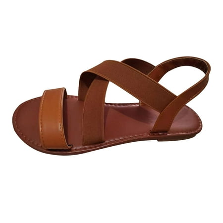 

Funicet Womens Sandals Women s New Summer Elasticated Roman Beach Shoes Open-toed Flat Sandals Brown 36