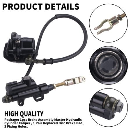 CNCMOTOK Rear Disc Brake Master Cylinder Caliper With Replaced Disc Brake Pad fit for 50cc 70cc 90cc 110cc 125cc Chinese TaoTao 110cc Peace Motorsports Quad Coolster 3050HD ATV Kids Four Wheeler