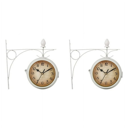 2X Iron Round Wall Hanging Double Sided Two Retro Station Clock Round Chandelier Wall Hanging Clock Home Decor