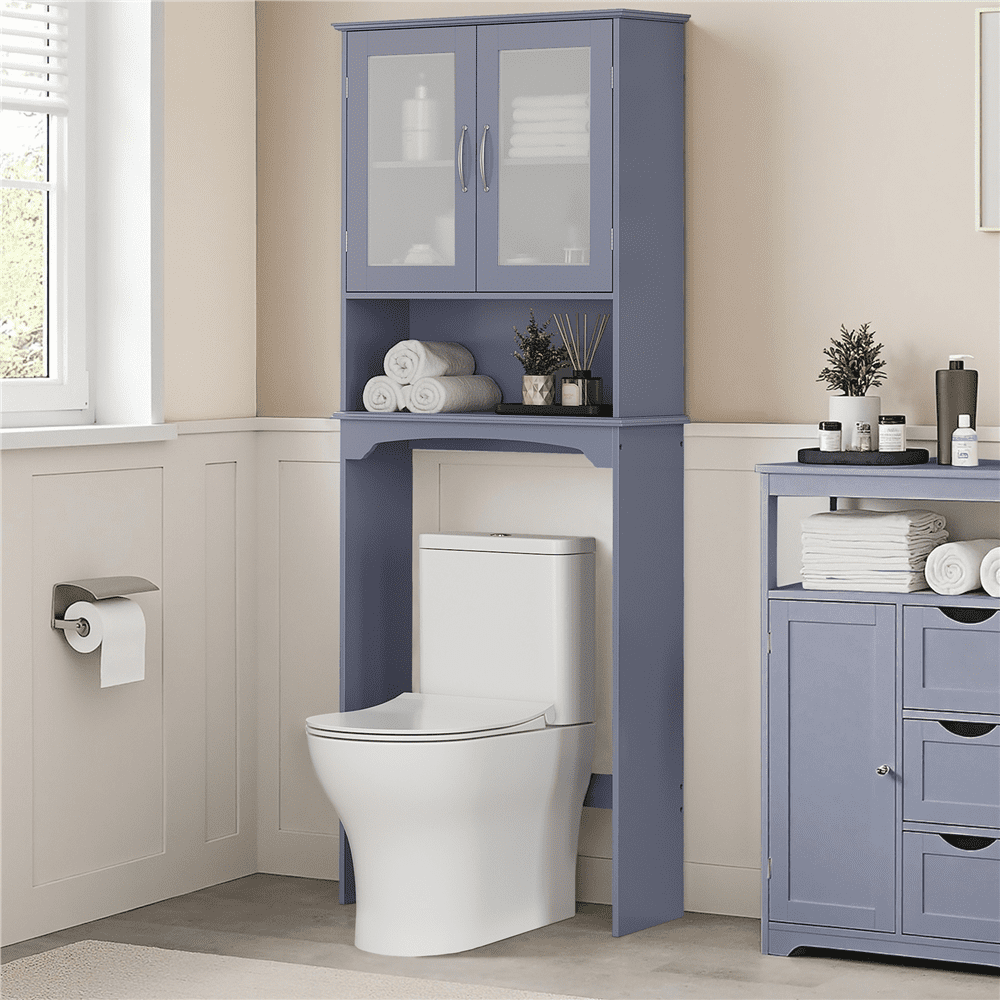Renwick Free-Standing Toilet Storage Cabinet Bathroom Storage Rack with Open Shelf, Gray