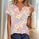 thumbnail image 2 of Camiseta de Manga Corta de Verano para Mujeres Moda Cuello en V Casual Color Sólido Poliéster Uso Diario, 2 of 7
