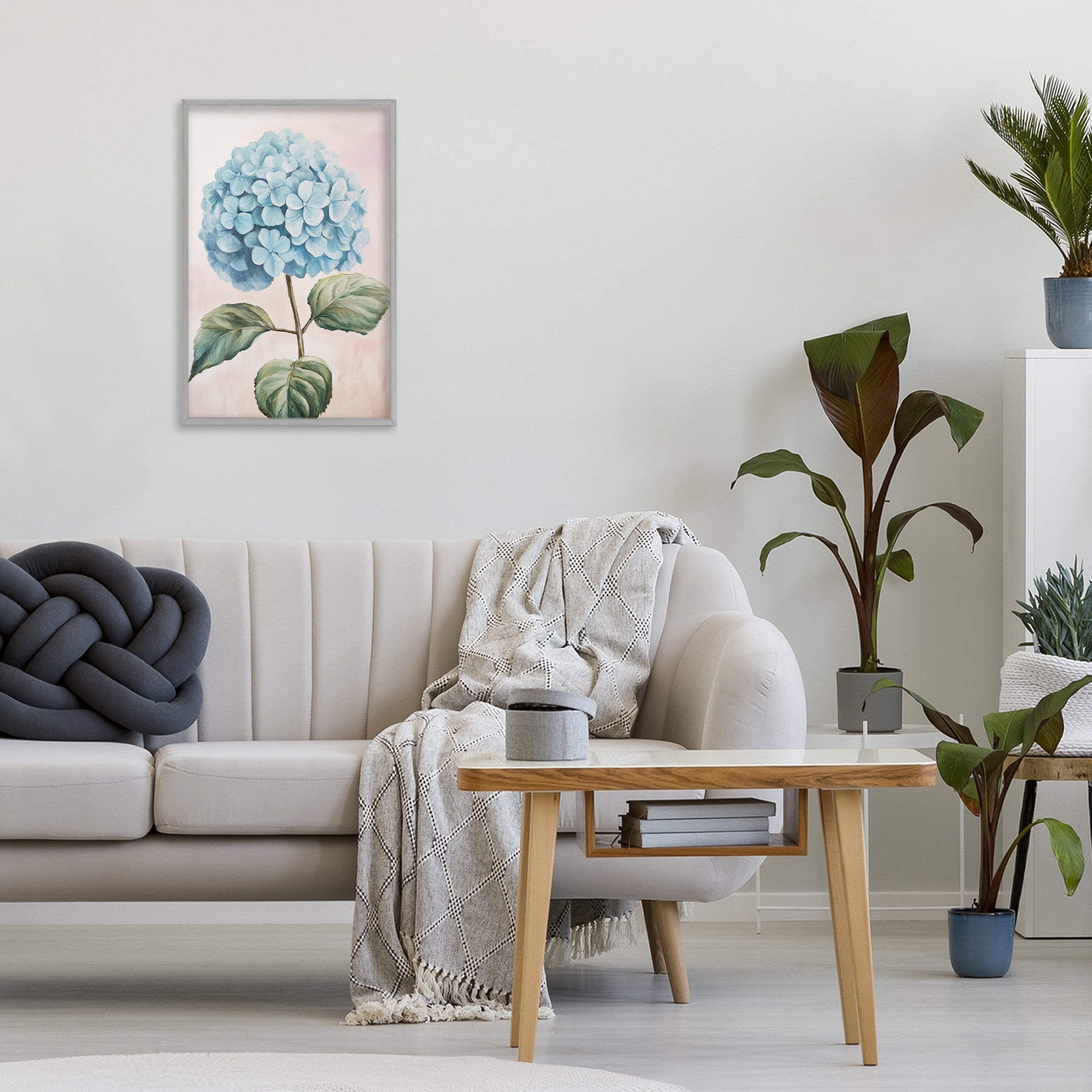 Stupell Industries Delicate Baby Blue Hydrangea Gray Framed Giclee Art, design by Petal Prints Design