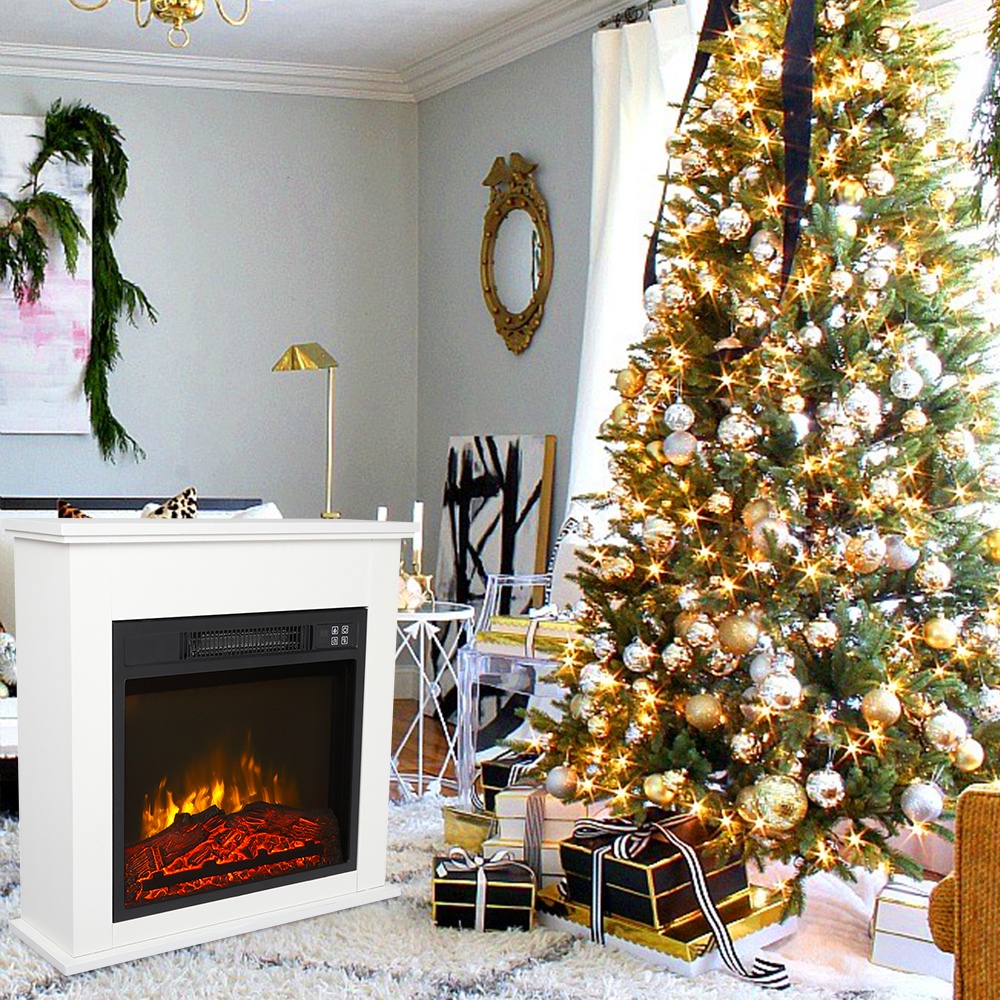 25''W Electric Fireplace with Mantel, Freestanding Fireplace Heater with Remote Control, Legahome Electric Fireplace Heater Fake Fireplace, Fireplace TV Stand for Living Room Bedroom, 1400W, White