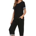 thumbnail image 4 of INSPIRE CHIC Women's Pajama Set Round Neck Short Sleeve Top with Capri Pants Casual Lounge Sleepwears M Black, 4 of 5