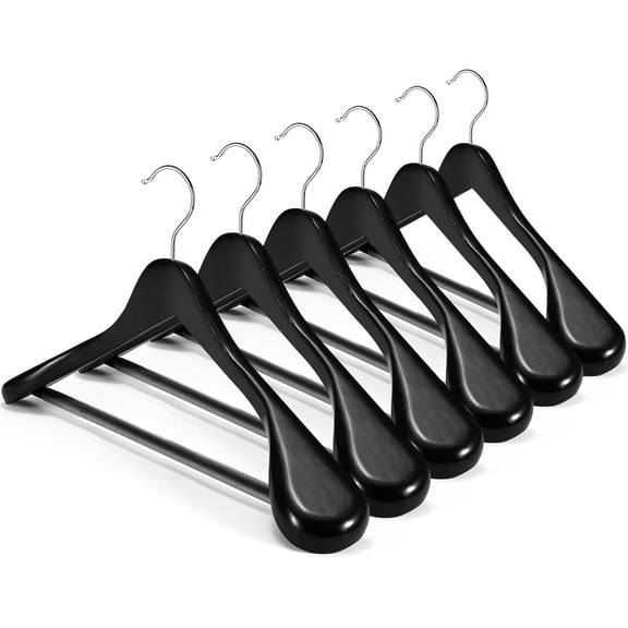 Wide Wood Hangers, Wooden Hangers for Clothes, Suit Hangers for Men, 12 Pack, Black