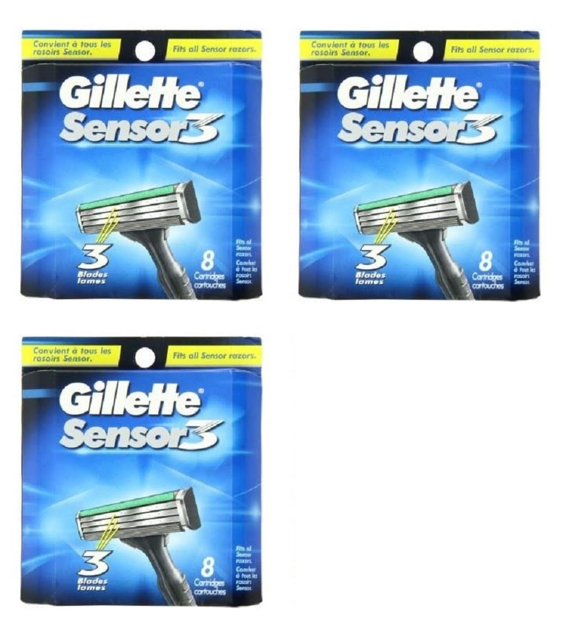 Gillette Sensor 3 Refill Blade Cartridges, 8 Count (Pack of 3) + Facial Hair Remover Spring