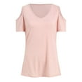 thumbnail image 6 of vigerkar Womens V Neck Cold Shoulder Tops Short/Long Sleeve Summer T Shirts Basic Tees Red, L, 6 of 9