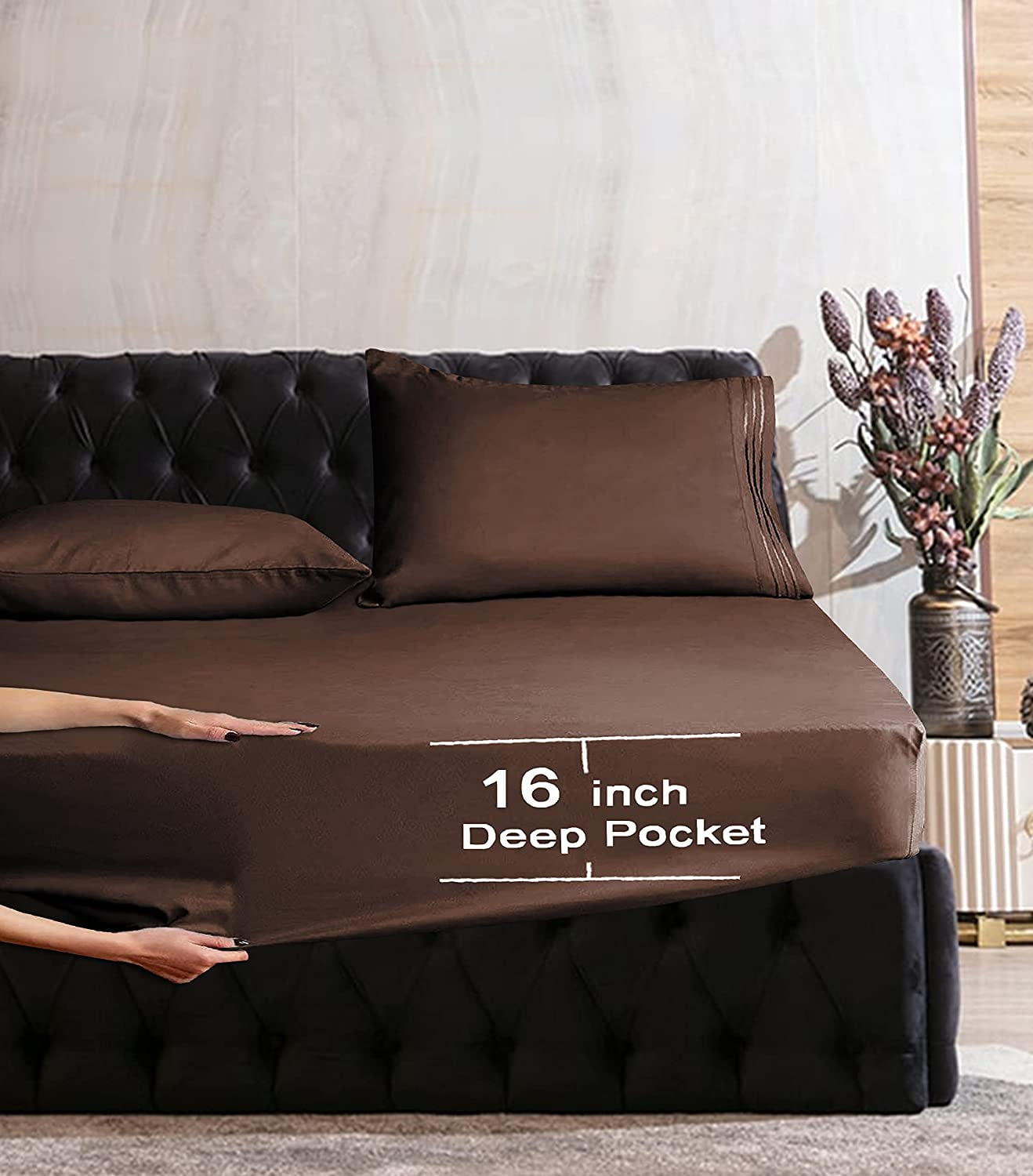 1500 Series Soft 1-Piece Fitted Sheet, Queen Brown