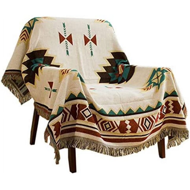 CHAO Alfombra Manta Alfombra (130x160cm / 51.1x62.9in) Patrón geométrico tribal bohemio con borlas Adecuado para sofá/cama/exterior