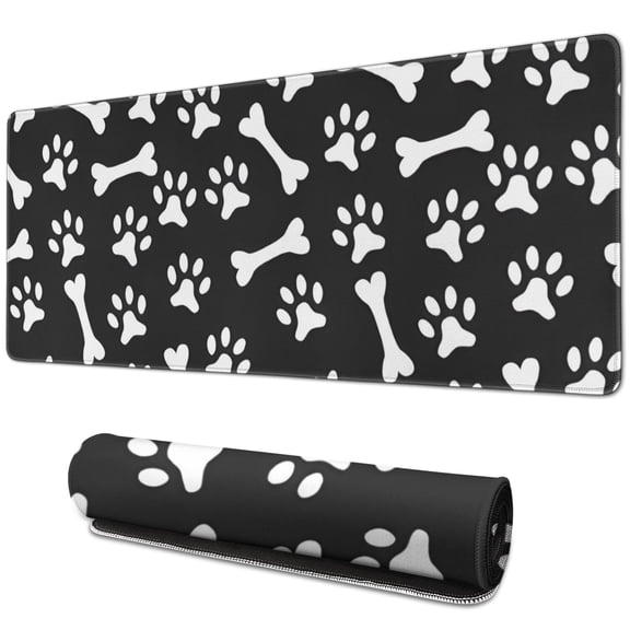 Long Mouse Pads for Desk,Paw Prints and Bones Desk Mats on Top Of Desks, Desk Mouse Pad Extra Large with 3mm Non-Slip Base and Stitched Edge for Gaming,Office,Work,Home 31.5"x11.8"