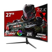 ZZA 27 inch Curved Monitor 200hz, PC Computer Gaming Monitor FHD 1080P, 1800R, Frameless, Home Office Movies