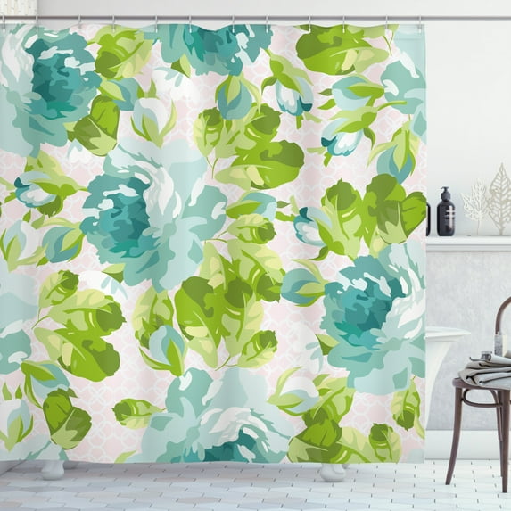 Ambesonne Shabby Flora Shower Curtain, Tropical Garden, 69"Wx70"L, Turquoise Pale Pink
