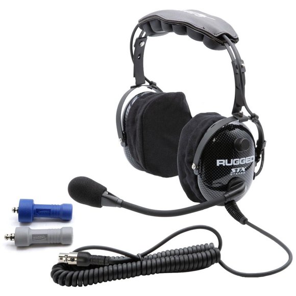 Rugged Radios Écouteurs H22-STX Ultimate; Cordon à Spirale Filaire Dur; Ajustable; Fibre de Carbone; avec Couvre-Oreilles en Tissu