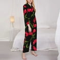 thumbnail image 3 of Fuzoiu Cherry Print Women's Long-Sleeved Pajama,Lounge Button Down Nightwear,Womens Notch Collar Pajama Set-XX-Large, 3 of 7