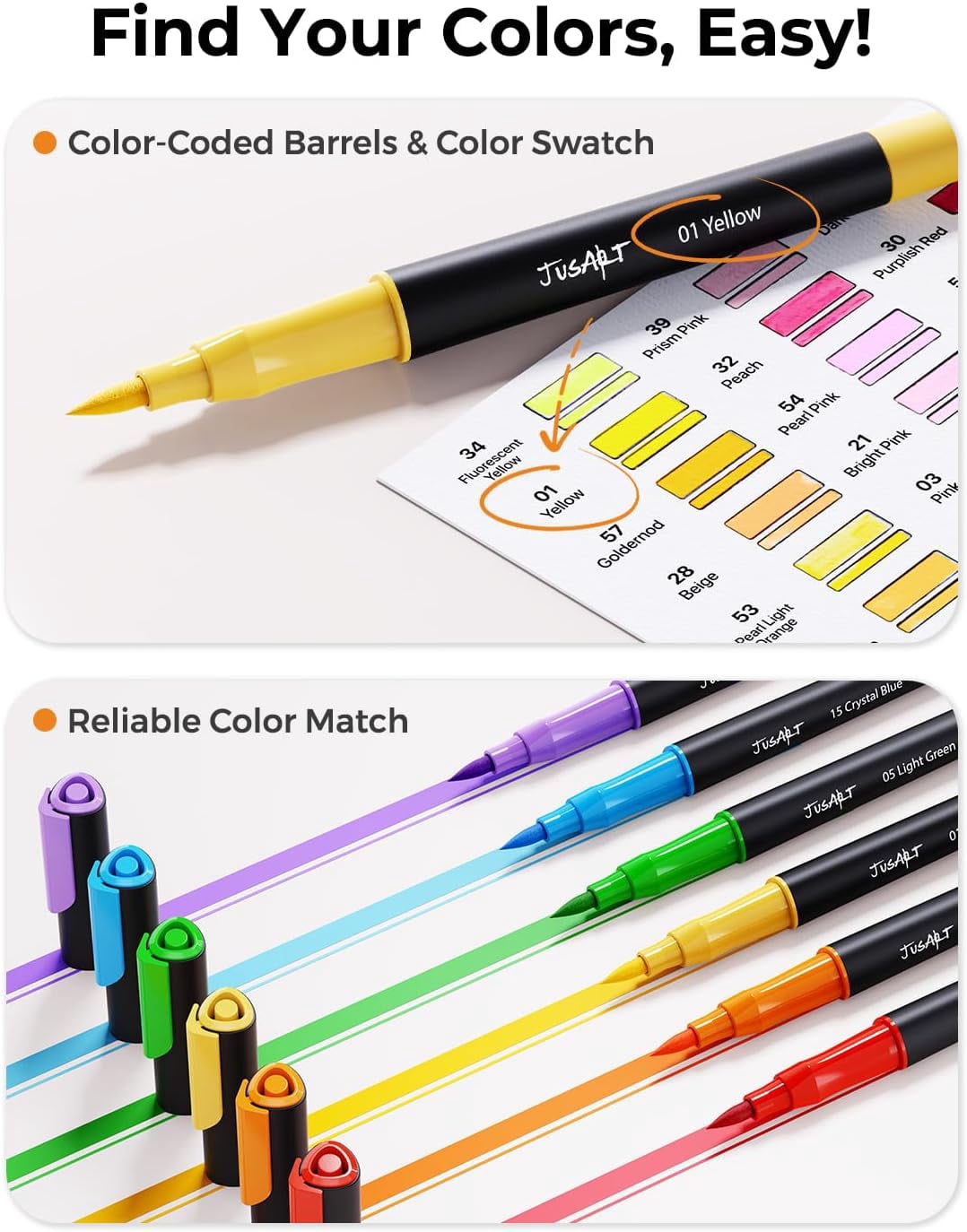 JusArt Markers for Adult Coloring Books No Bleeding, 100 Colors Coloring Markers with Dual Tips, Fine & Brush Pens with Ergonomic Triangle Grip & 33% More Ink, Water-Based Art Drawing Set for Adults