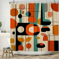 Lfeey Geometric Round Modern Shower Curtain, Mid Century Abstract Boho Bathroom Curtain with Hooks, 72x72 inches