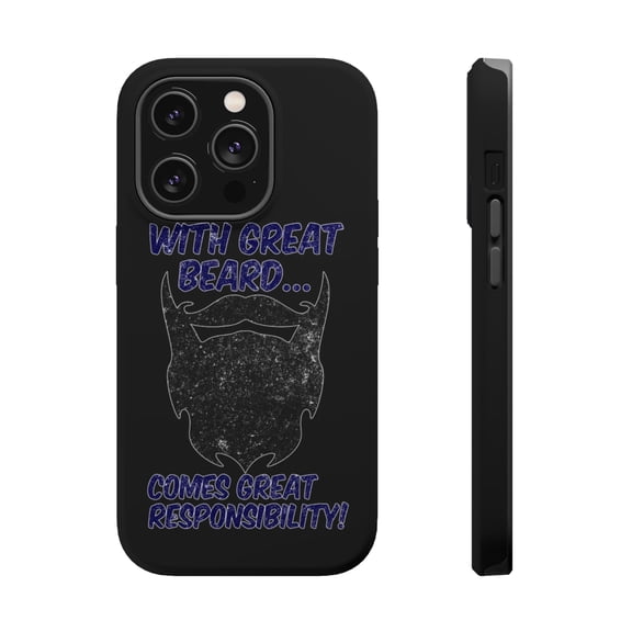 DistinctInk Tough Case for Apple iPhone 15 PRO (6.1" Screen), Compatible with MagSafe Charging - With Great Beard Comes Great Responsibility