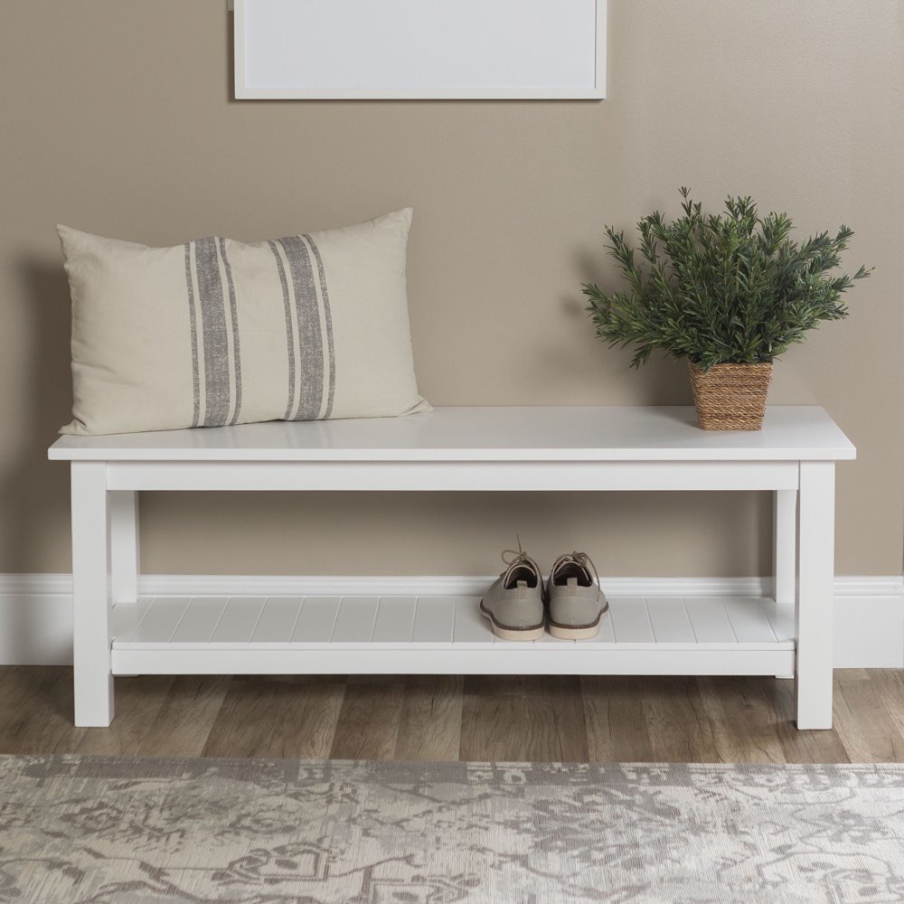 Walker Edison Country Entry Bench with Slatted Shelf, White Walmart