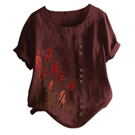 

Simplmasygenix Women Tops Summer Clearance Women s Summer Casual Round Neck Short Sleeve Flower Printing Loose Shirt Tops