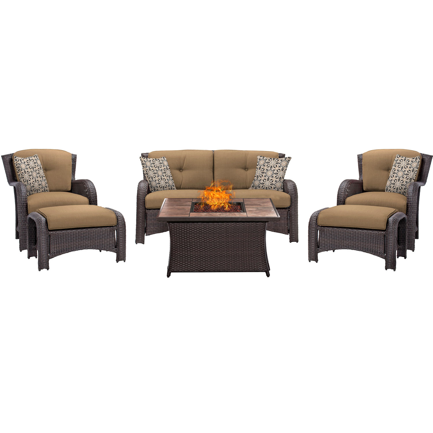 Hanover Strathmere 6-Piece Fire Pit Lounge Set with Faux-Stone Tile Top - image 5 of 9