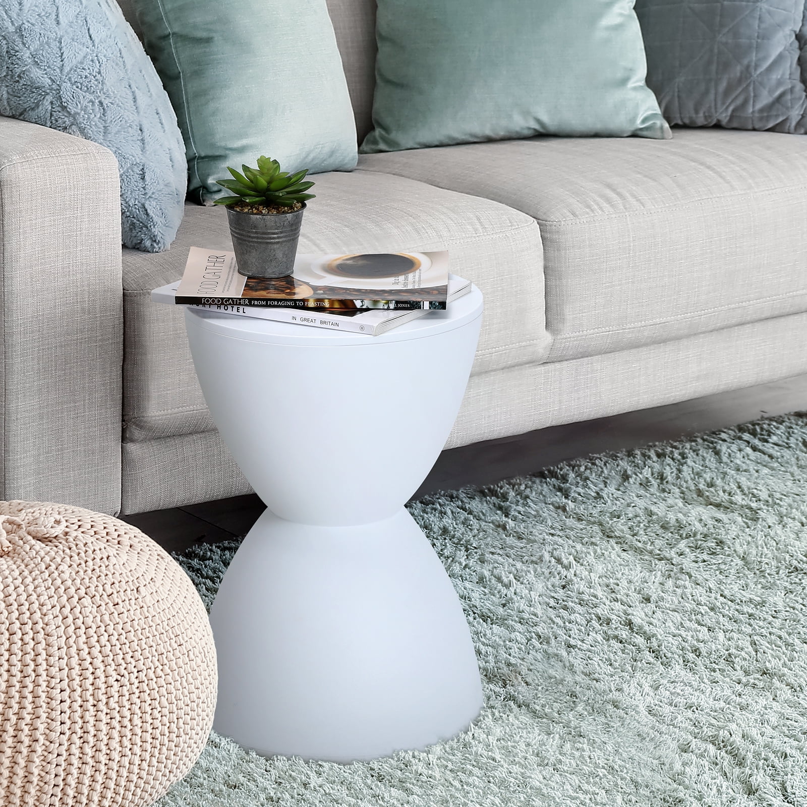 Plastic Hourglass Side Table Bedroom Nightstand, White