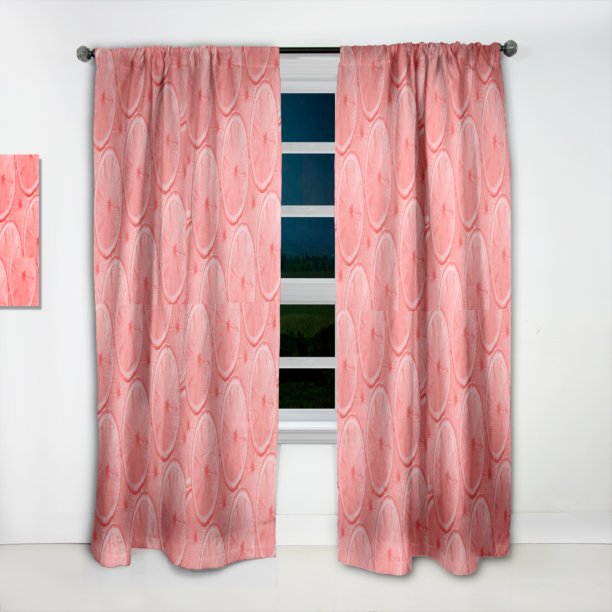 Designart 'Red Grapefruit Slices' Mid-Century Modern Curtain Panel
