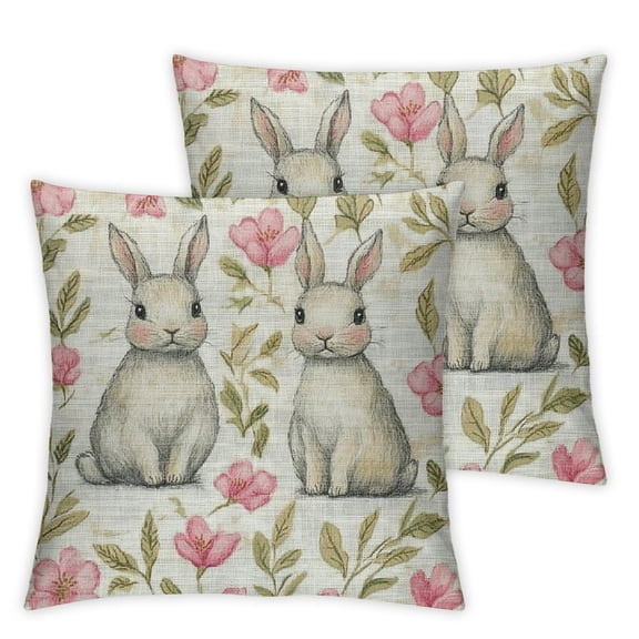 Spring Easter Pillow Covers Pack of 2 Pink Green Bunny Floral Leaf Throw Pillow Covers Outdoor,Spring Holiday Decor Rabbit Pillowcase Farmhouse Decorative Cushion Case for Home Sofa