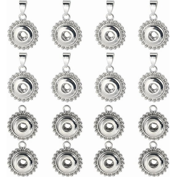 1 Box 16Pcs 2 Styles Snap Button Charms Snap Jewelry Charms Alloy 18mm Hang Small Silver Base Interchangeable Pendant Charm for Jewelry Making Charms Necklaces Bracelets Earrings DIY Crafts