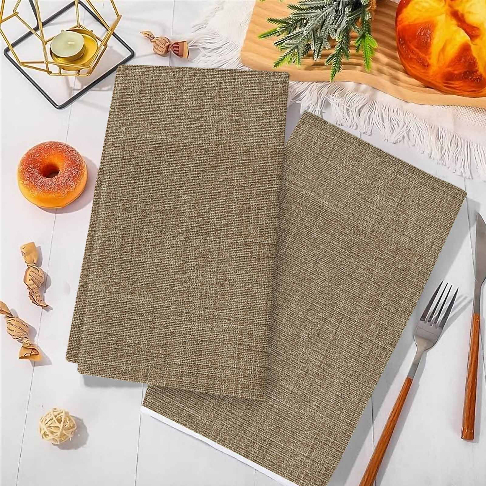 Brown Kitchen Towels Set of 4, Farmhouse Burlap Solid Beige Color Modern Linen Texture Soft Microfiber Dish Towels, Absorbent Washable Dishcloths for Kitchen Cleaning, Drying Dishes, 18x28 Inches