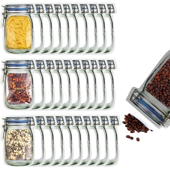 30 Mason Jar Bags, Wide Mouth Jar Bags Reusable Airtight Seal Food Storage Bags Leak-Proof Saver Bags for Travel Camping and Kids