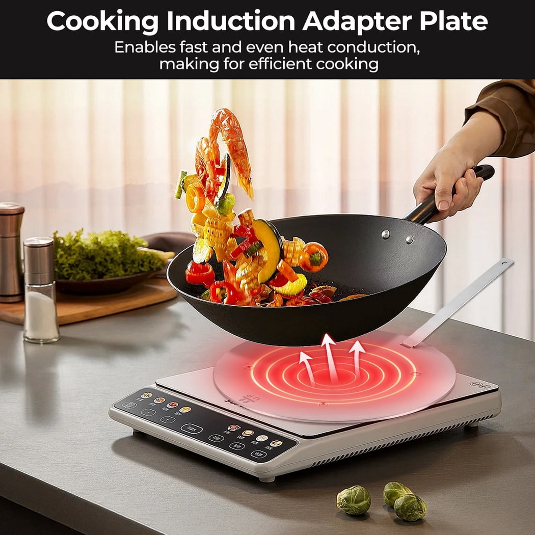 Heat Diffuser for Glass Cooktop, Fast Heat Distribution Aluminum Alloy Induction Diffuser Plate for Induction Electric Gas Glass Cooktop, Induction Plate Adapter Converter with Removable Handle