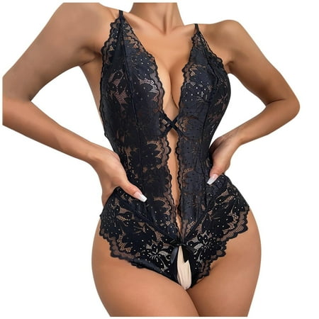 

Tagold Fall Clothes for Womens Sexy Women Lingerie Lace Bowknot Open Crotch Temptation Babydoll Underwear Sleepwear Jumpsuit Bodysuits Pajamas