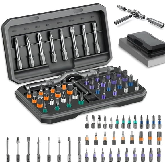 42 in 1 Magnetic Screwdriver Set, DIY Ratchet Screwdriver Set, Multi Bit Magnetic Drive Set with Detachable Ratchet Handle, Portable Compact Repair Tool Kit for Furniture Computer Bicycle Gray