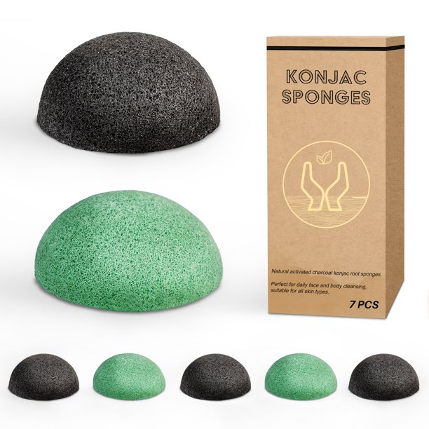 Konjac Facial Sponge Set of 7, Activated Charcoal Facial Sponge for Daily Cleansing and