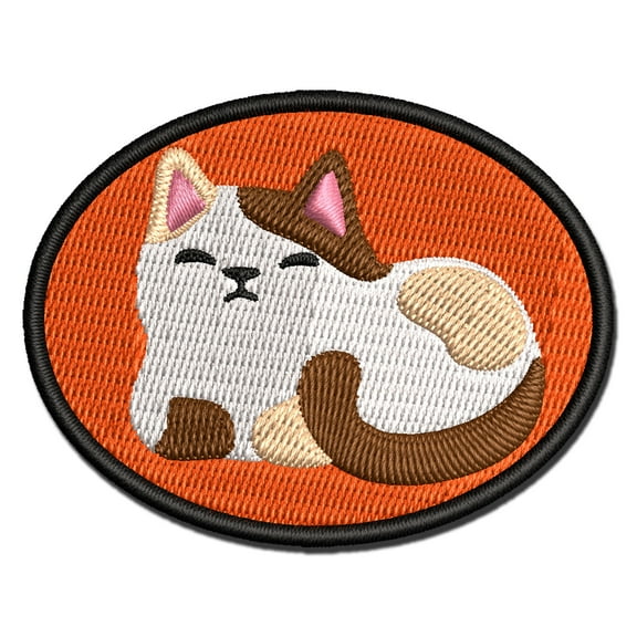 Sleepy Cat Loaf Applique Multi-Color Embroidered Iron-On Patch - 2.5 Inch Small