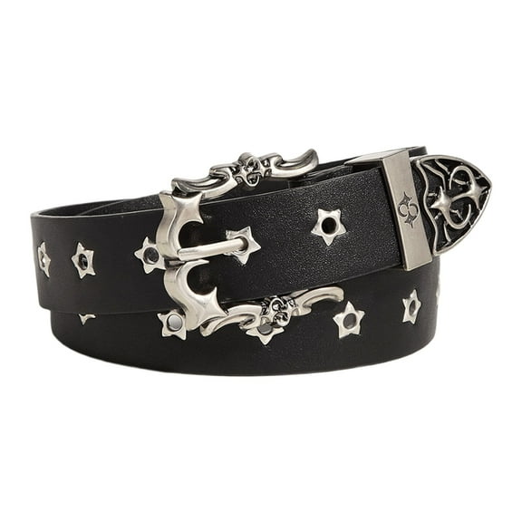 Women's Gothic Rocker Belt Adjustable Leather Strap Metal Accents Concert Outfit