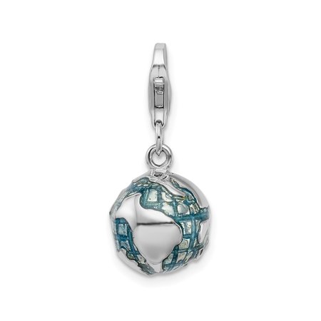 Sterling Silver Globe Pendant Charm with Blue Enamel Continents for Women or Unisex, Travel-Inspired Symbol of Unity, Wanderlust, World Map Jewelry for Bracelet or Necklace