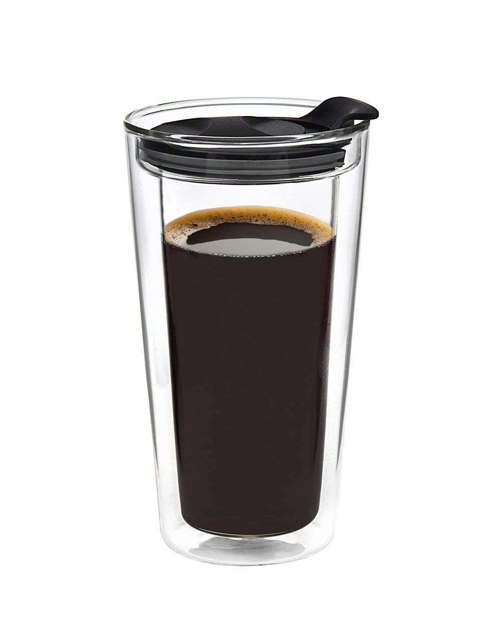 Double Wall Thermo Insulated Borosilicate Glass Travel Coffee Mug with Lid 
