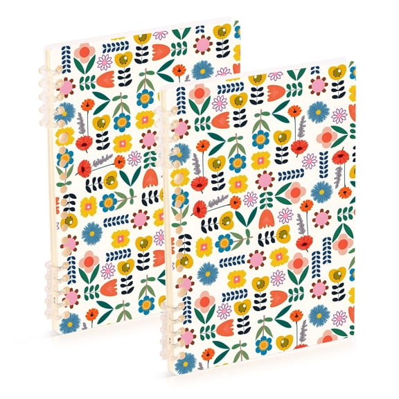 FORMRS 1-Subject Spiral Notebook 8" x 5" College Ruled 60 Refillable Sheet A5 Hard Cover, Colorful Cartoon Flowers