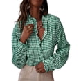 thumbnail image 4 of Endives Womens Button Down Blouse Plaid V Neck Casual Long Sleeve Tops Work Checkered Shirt Trendy Spring Outfit, 4 of 6