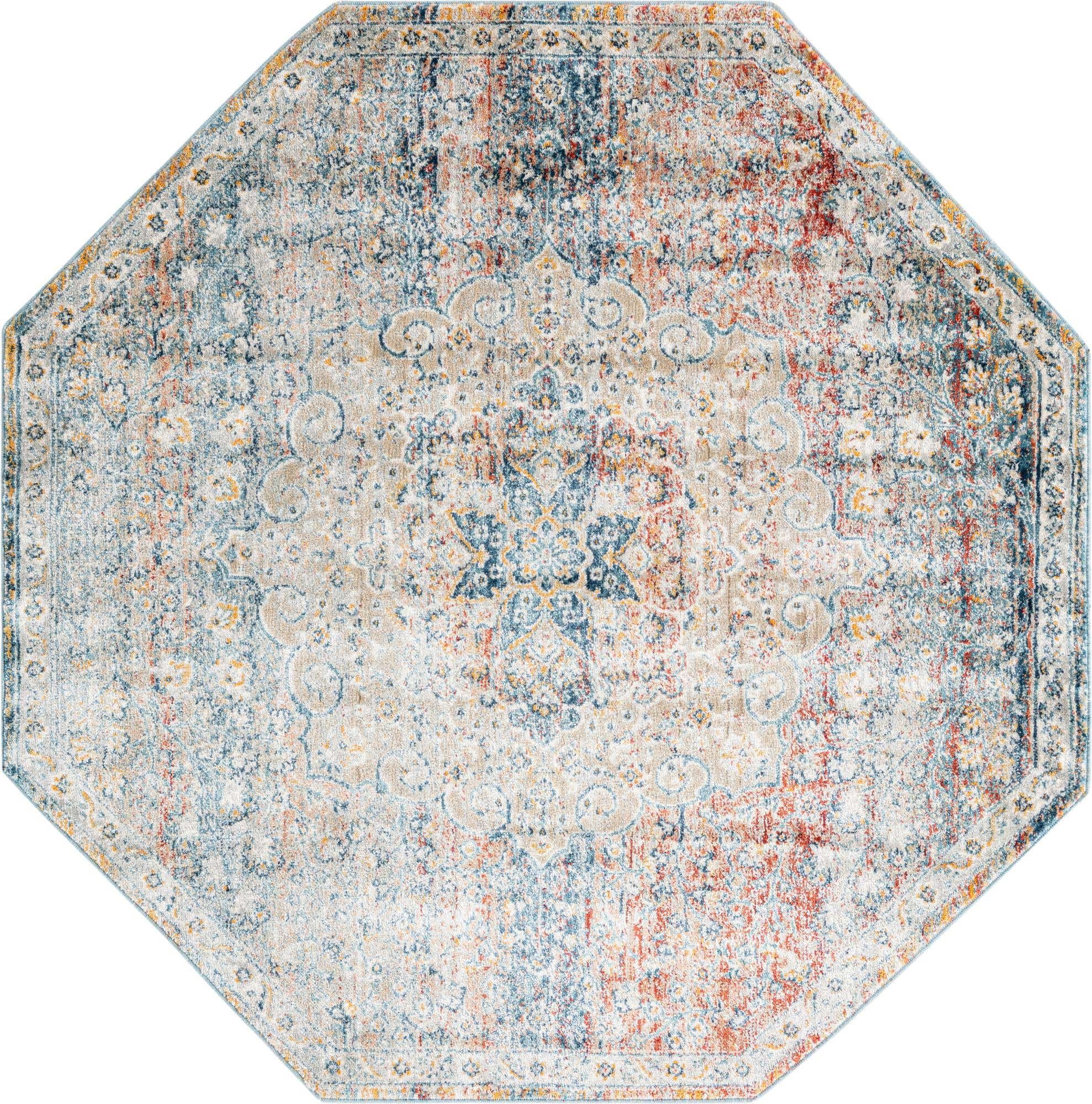 Rugs.com Newport Collection Rug – 4' Octagon Multi Medium Rug Perfect For Living Rooms, Kitchens, Entryways