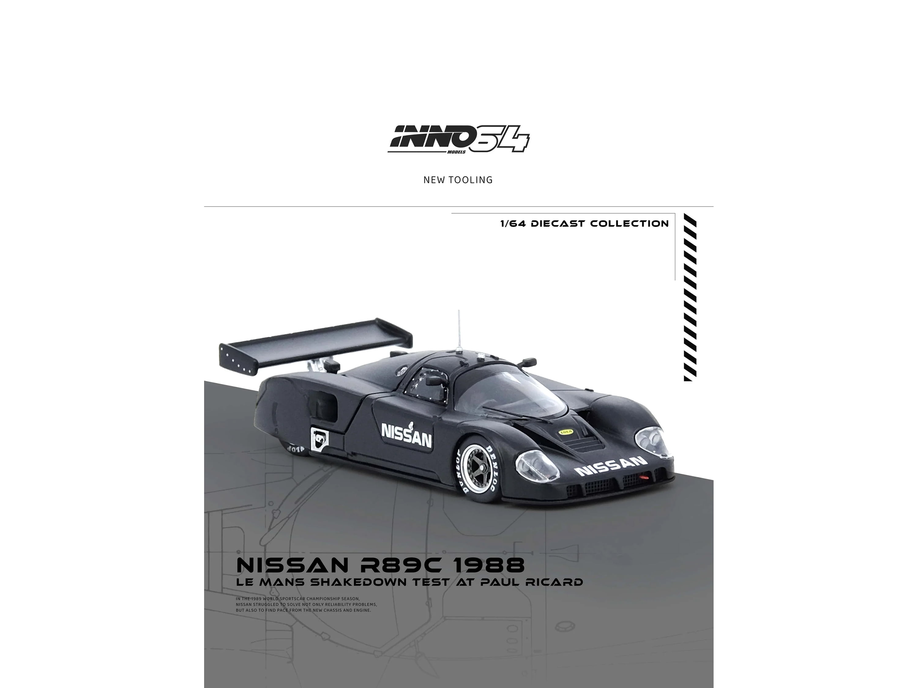 Nissan R89C Matt Black "Le Mans Shakedown Test at Paul Ricard 1988" 1/64 Diecast Model Car by Inno Models