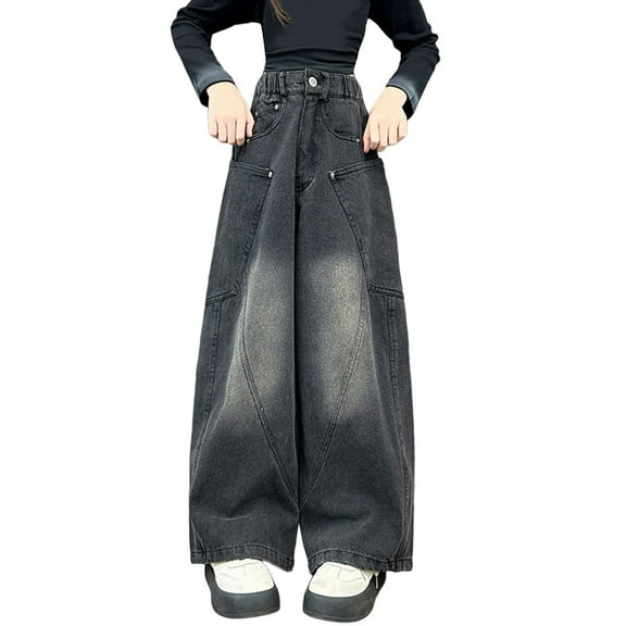 REDARER Girls Cargo Jeggings High Waist Straight Leg Pants Winter Casual Loose Fit Wide Leg Trousers for Teen Girls Comfortable Everyday Wear,Size:15-16 Years