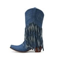 thumbnail image 7 of UngA Womens Mid Calf Boots Cowboy Boots for Women, Mid Calf Cowgirl Boots with Embroidery Round Toe Western Low Heel Shoes Blue,6.5, 7 of 7
