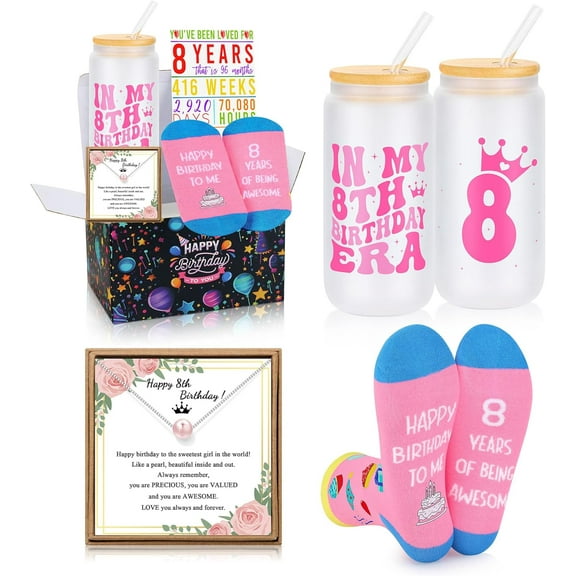 JTENGTOP 8 Year Old Beautiful Teen Girl Gift, Gifts for 8 Year Old Beautiful Teen Girls, Top Popular Sweet Present 8th Birthday Decorations Basket Set of 4