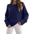 thumbnail image 2 of larppty Sweaters for Women 2025 Fall Long Sleeve Casual Loose Fit Knitted Basic Pullover Sweater Tops (Blue, S), 2 of 7