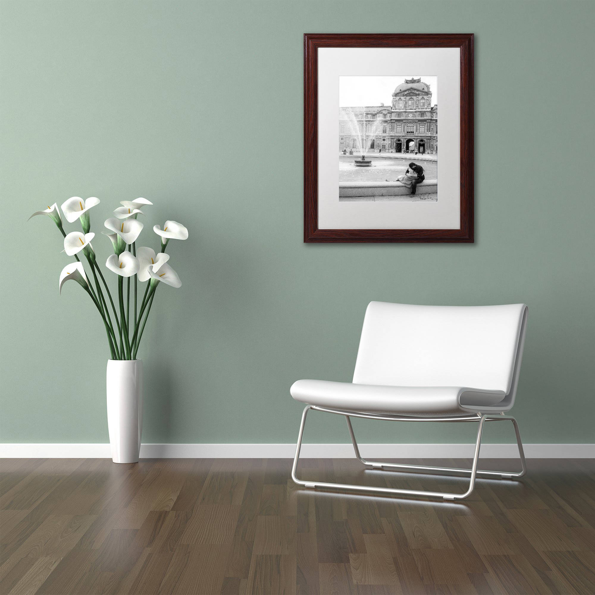 Trademark Fine Art "Paris Kiss" Canvas Art by Yale Gurney, White Matte, Wood Frame