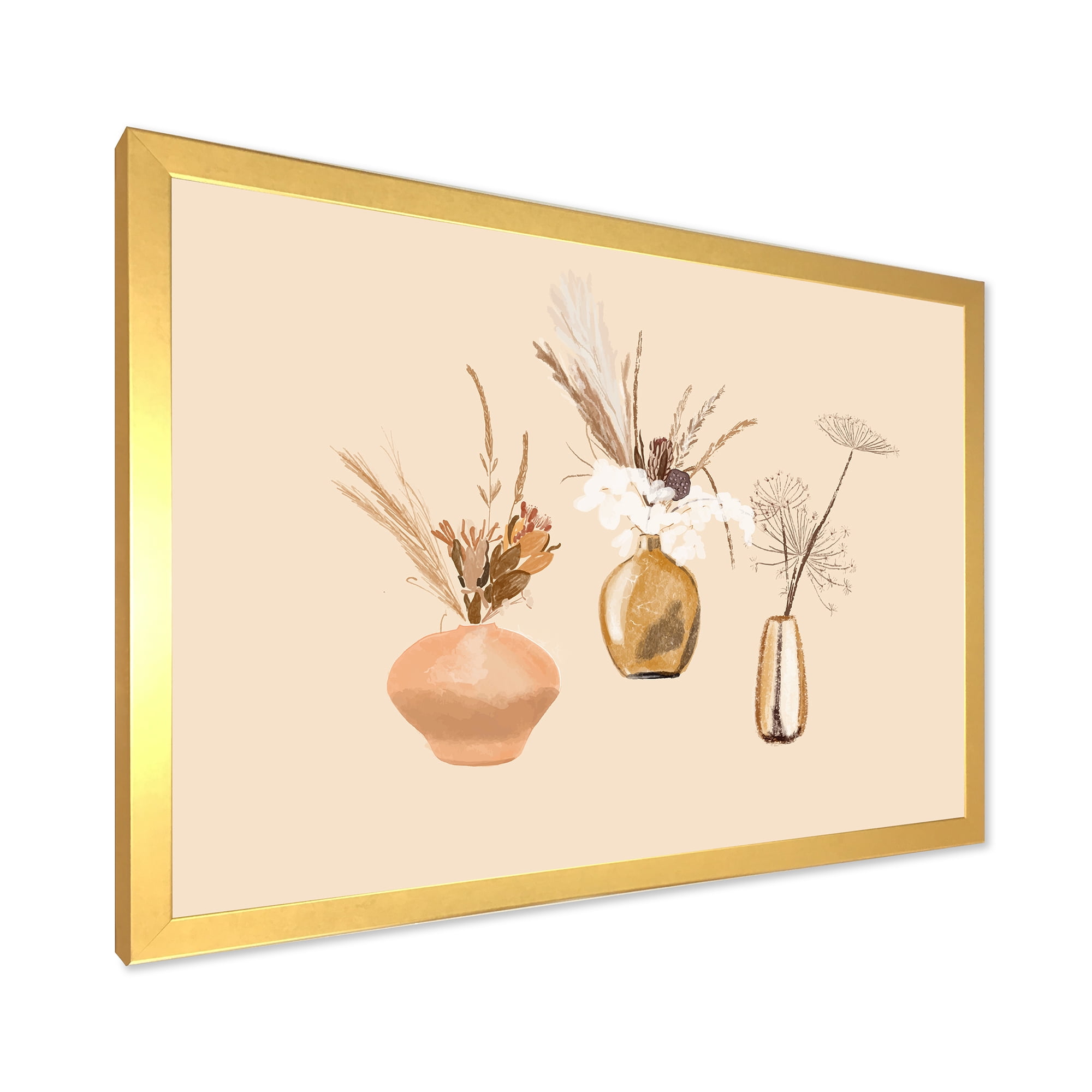 Designart 'Gold Vases With Bouquets Of Wildflowers I' Traditional Framed Art Print