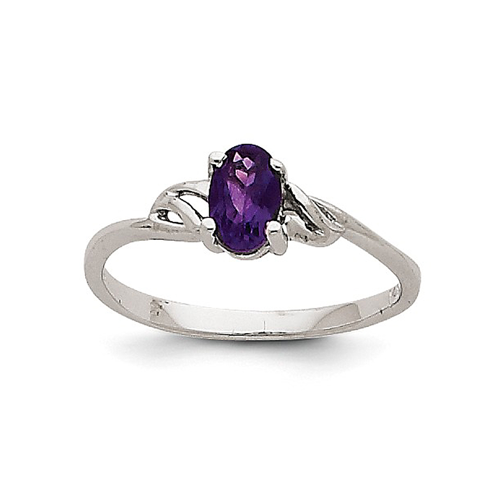 14K White Gold Prong Set Oval Cut Amethyst Ring by